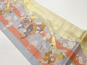 蝶に花々・扇・短冊模様織出し袋帯